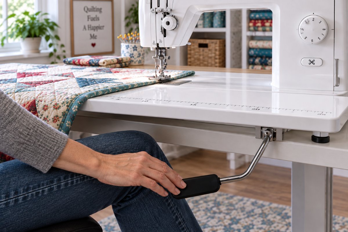 Brother PQ1600S knee lifter used for hands free quilting