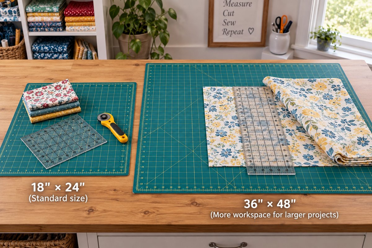 Self healing cutting mat sizes compared for quilting, 18x24 versus 36x48