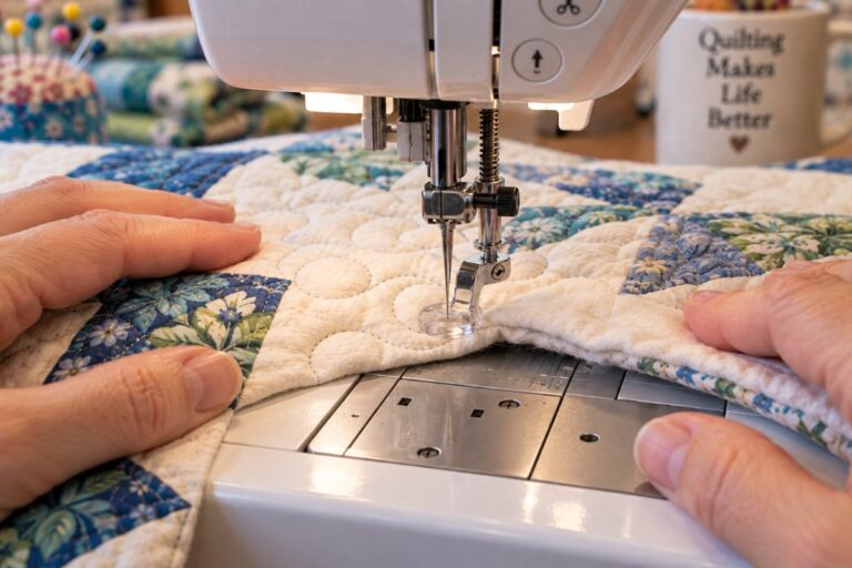 Free-motion quilting with the feed dogs dropped on the best sewing machine for free motion quilting