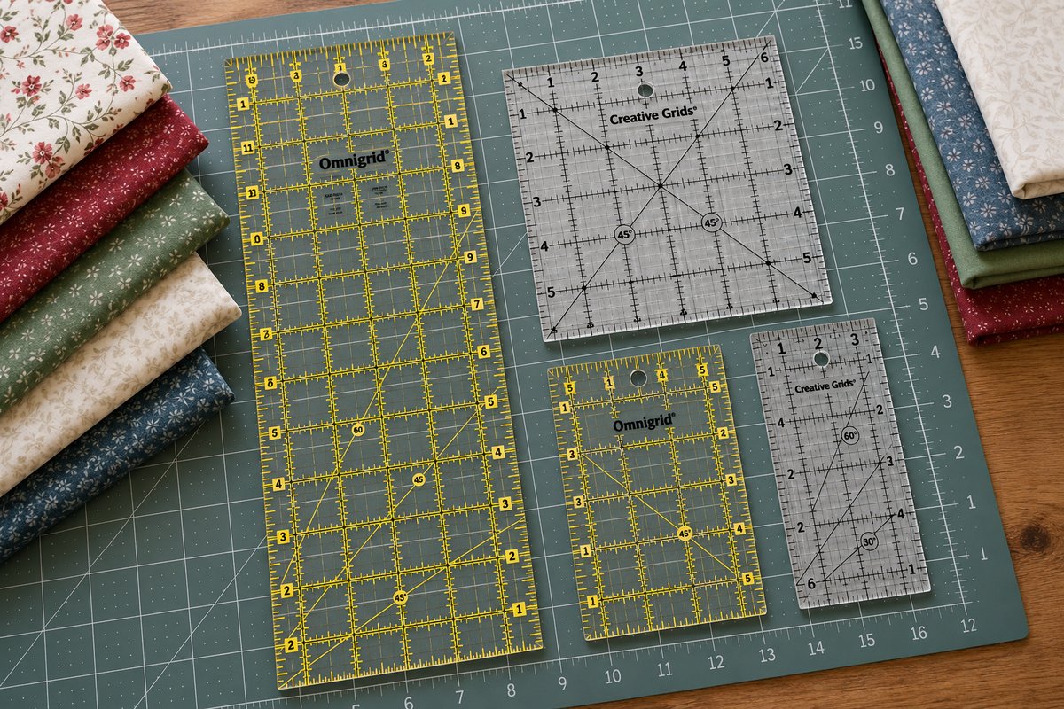 best quilting rulers for beginners flat lay on cutting mat