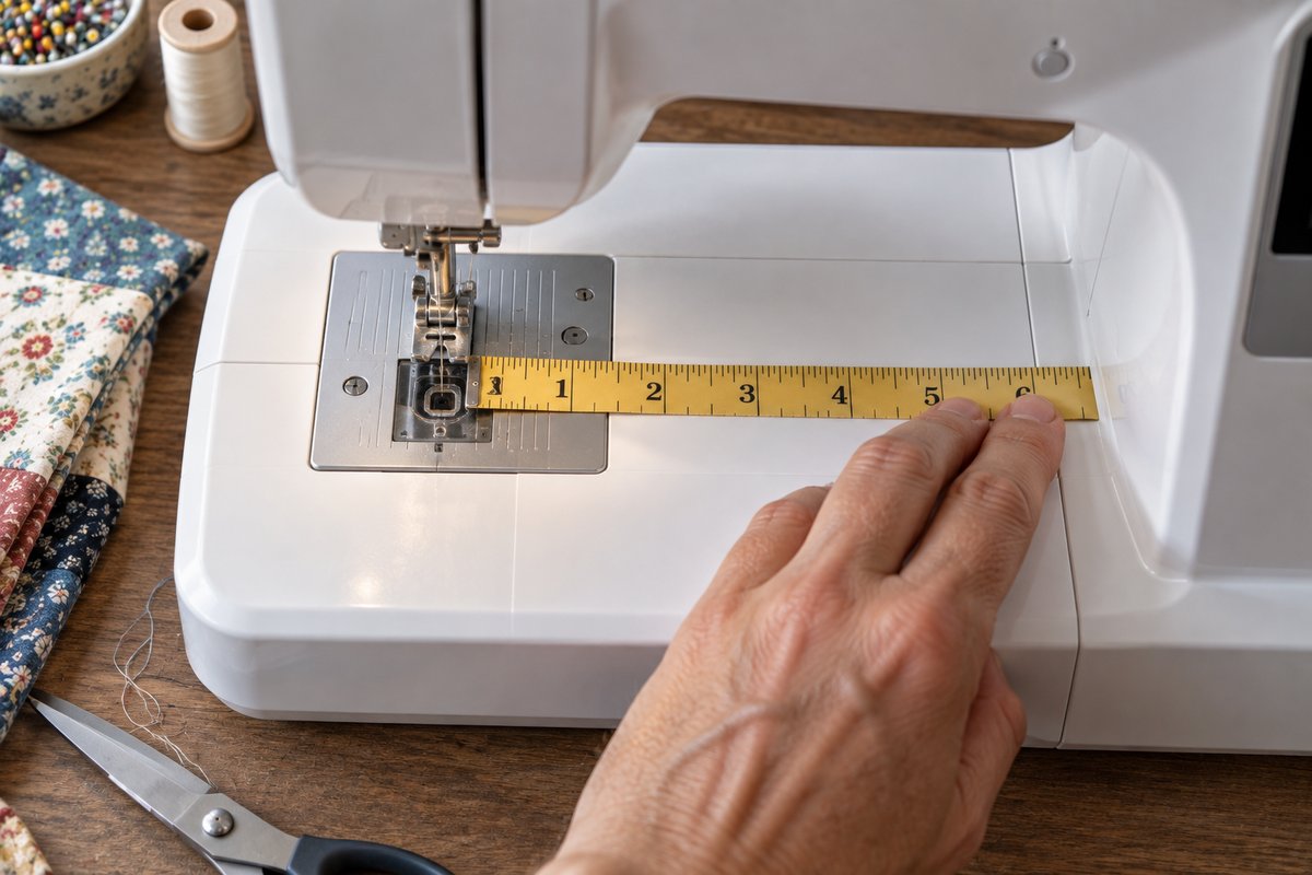 A tape measure showing the throat space between the needle and the body of a sewing machine