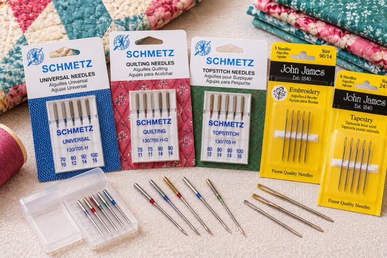 Best needles for quilting: assorted machine and hand needle packaging