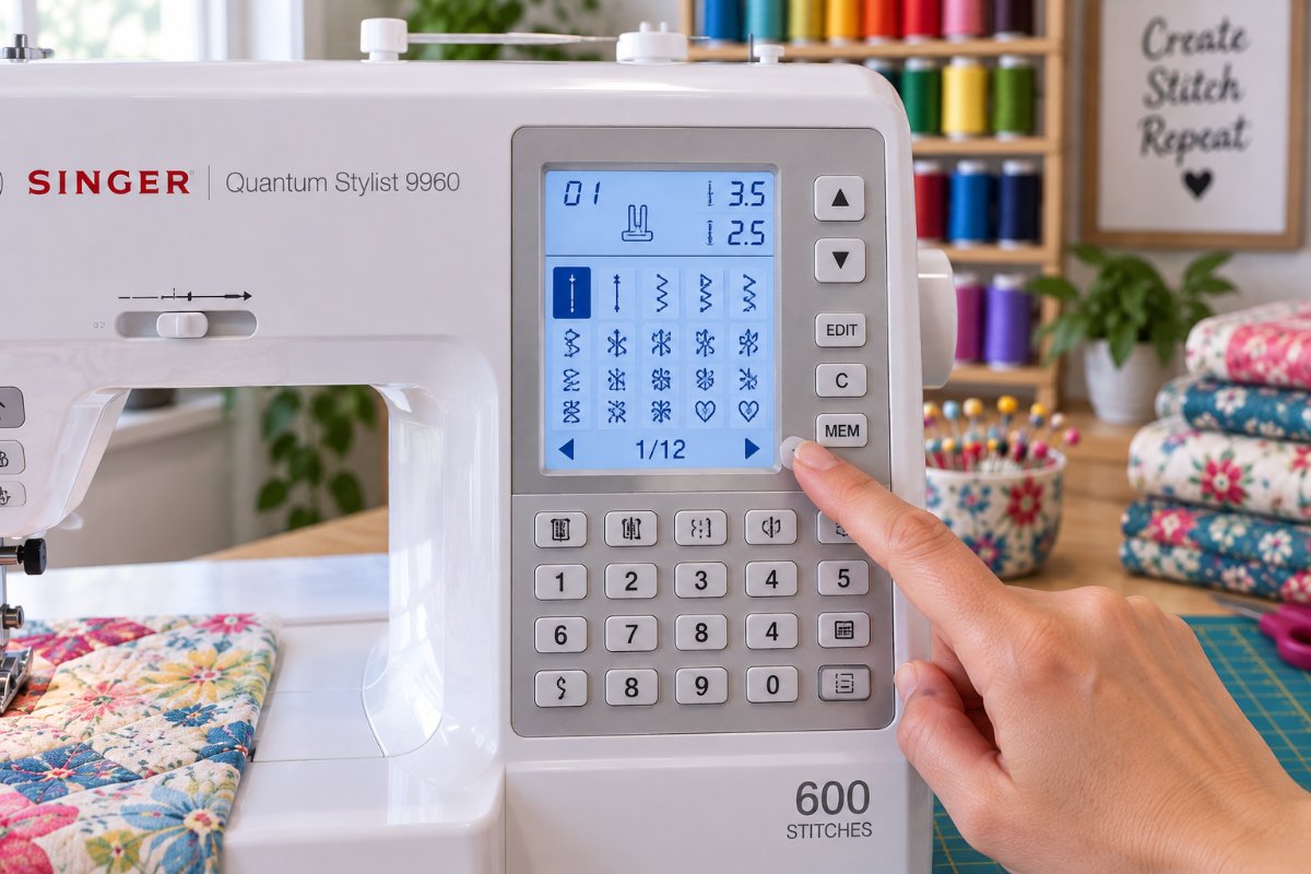 Singer Quantum Stylist 9960 stitch selection with 600 built-in stitches