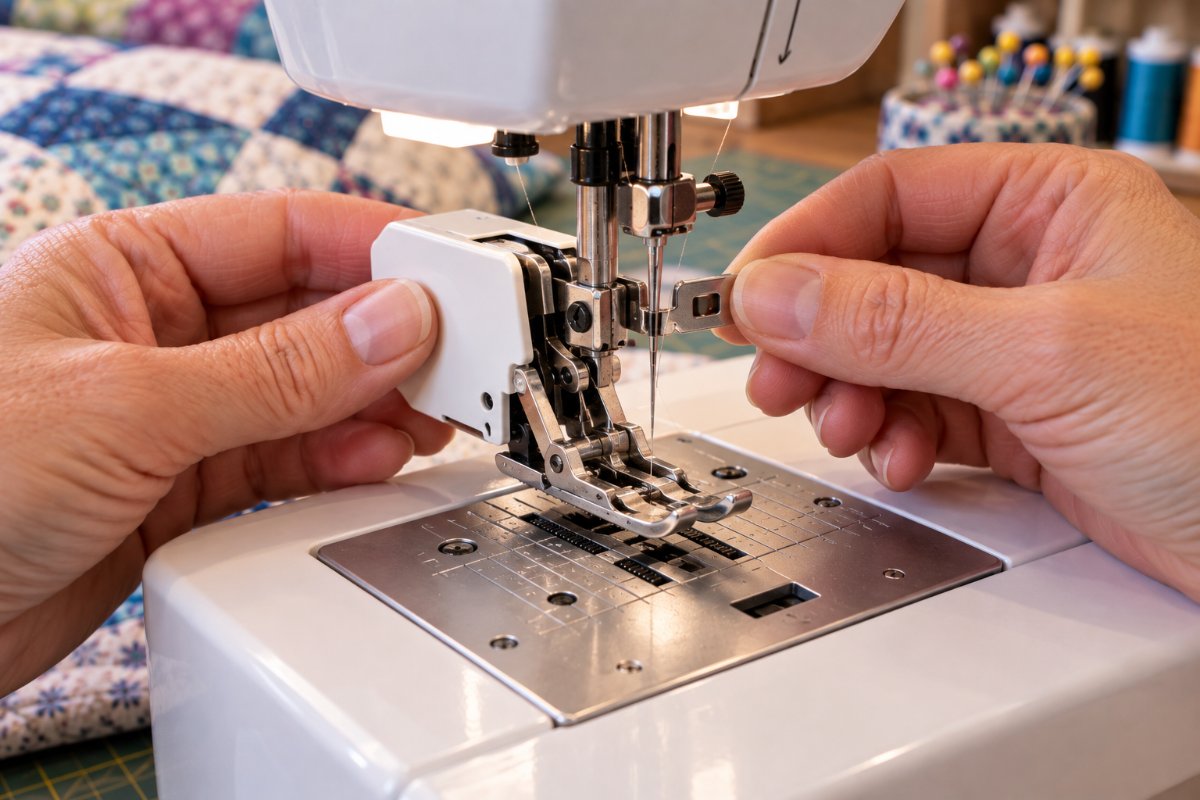 Attaching a walking foot for quilting to a home sewing machine